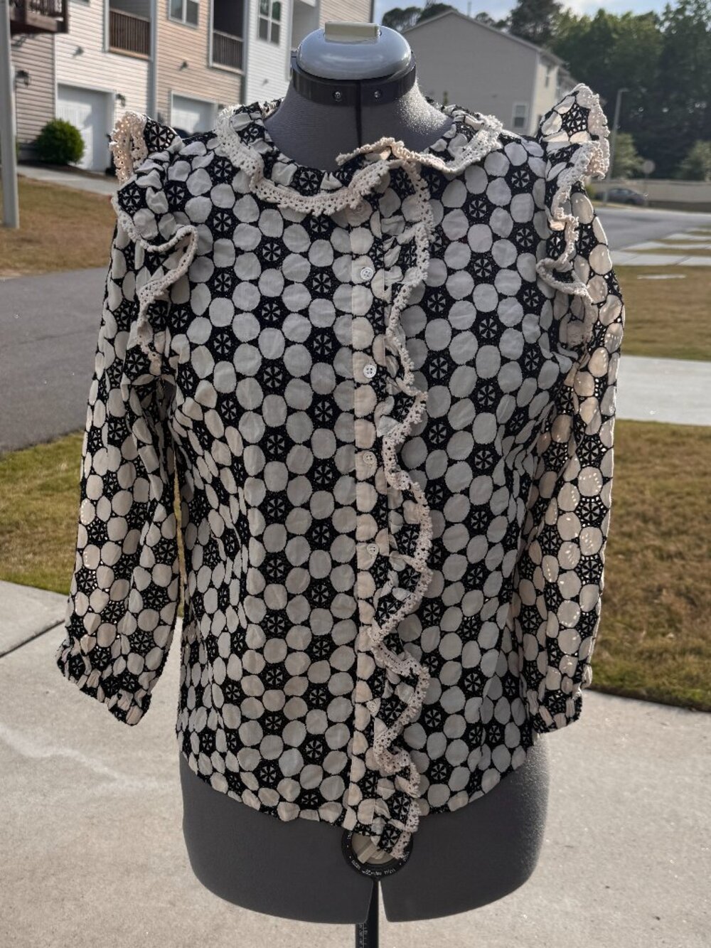 Part Two Black and White Ruffled Blouse